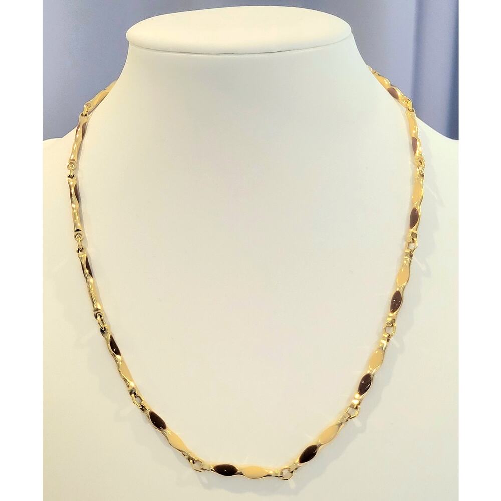 VTG Enamel Gold Bar Link Necklace Modern Chic